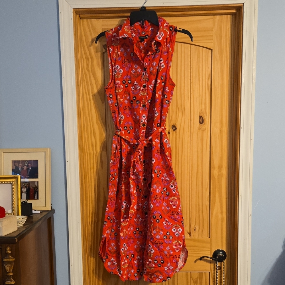 Ann Taylor Red Floral Sleeveless Midi Dress
